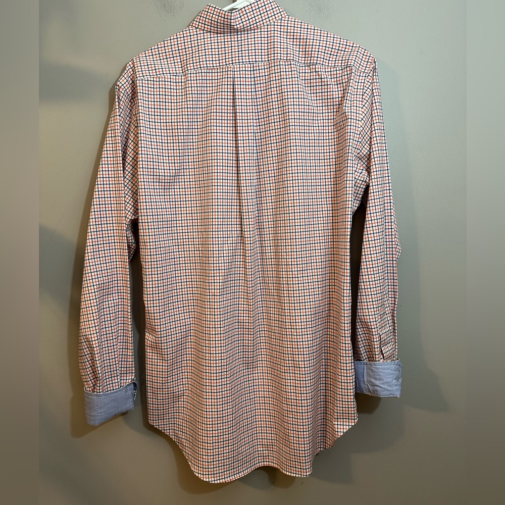 Classic Fit Gingham Stretch Poplin Long Sleeve Woven Shirt Med. Red/Blue Cotton - Picture 5 of 8